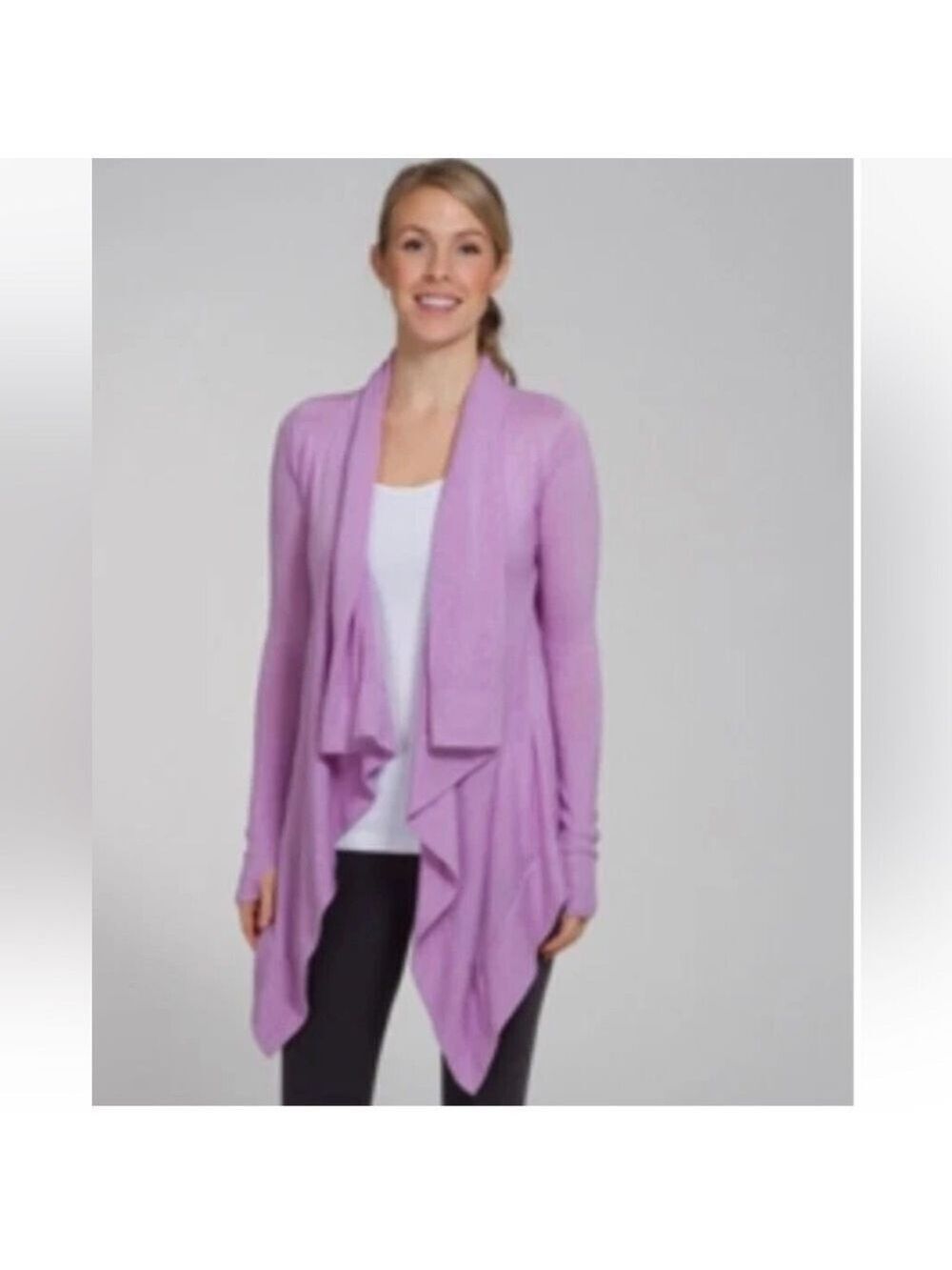 Lululemon Live Healthy Wrap Open Front Cardigan Purple Sz 8 Thumbholes